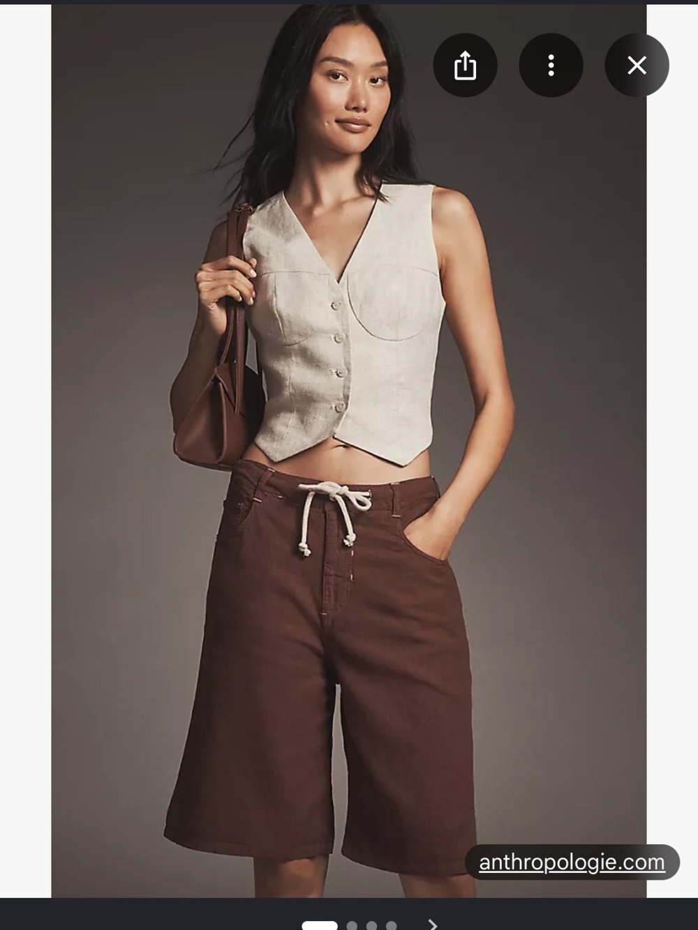 Anthropologie Pilcro Dark Brown Drawstring linen blend Bermuda Shorts size 29